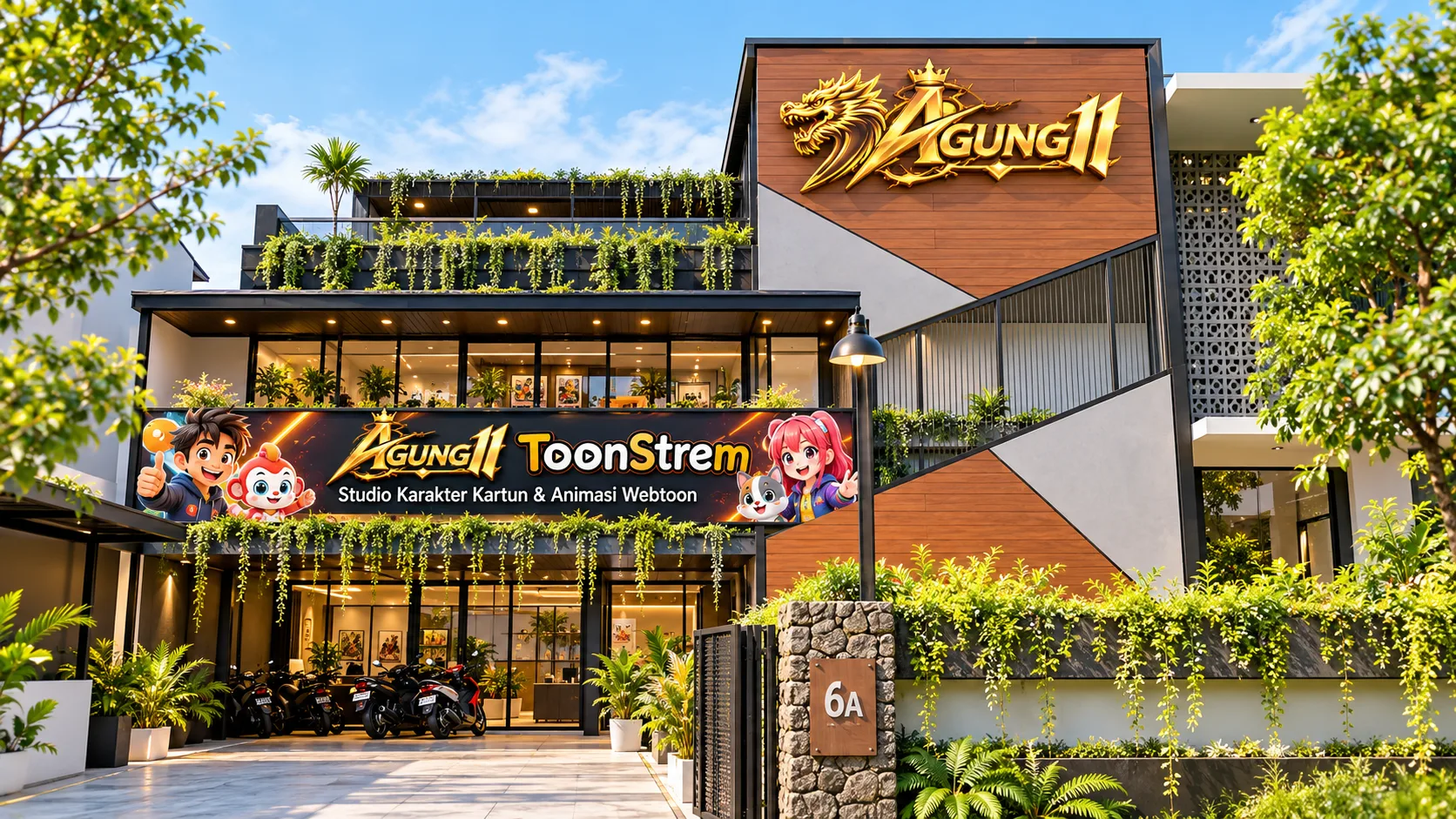 Visual studio AGUNG11 Toon Strem dengan identitas karakter kartun dan animasi webtoon
